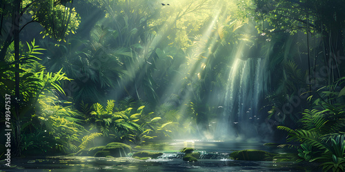 tropical forest background with sunlight falling on it  © aamir