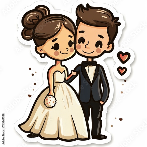 cute little Indian wedding couples in a traditional dress sticker  ai generated  