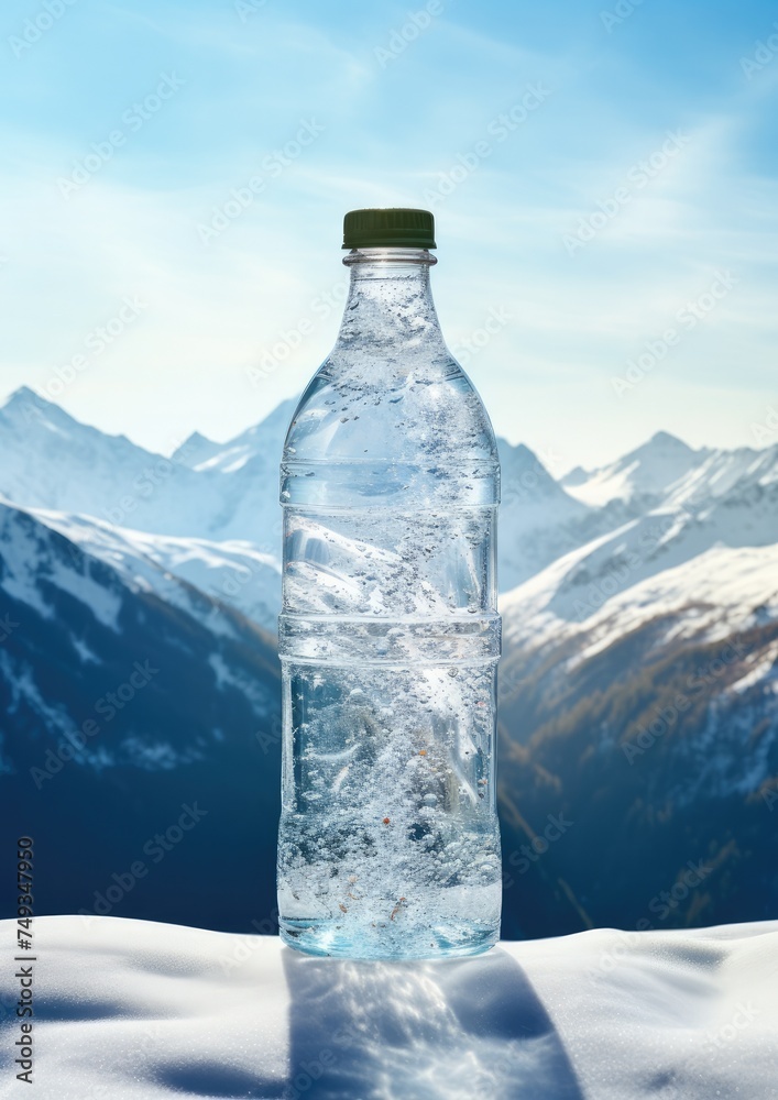 Recycled botltle in green healthy nature, summer hot season,, drink more water concept. Generative Ai.