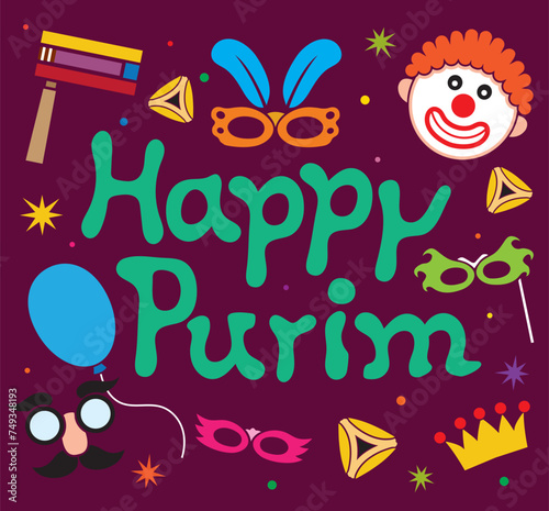 Vector graphic with Happy Purim message