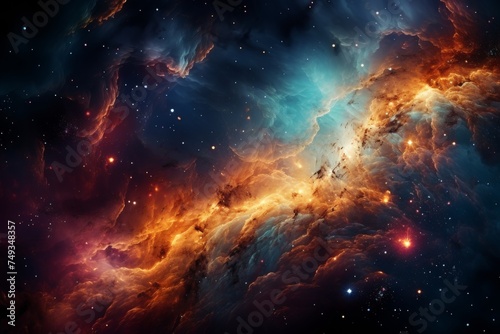 A view from space to a spiral galaxy and stars. Universe filled with stars  nebula and galaxy