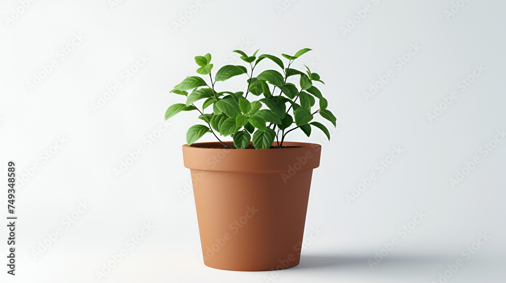 flower pot on white background. copy space. generative ai