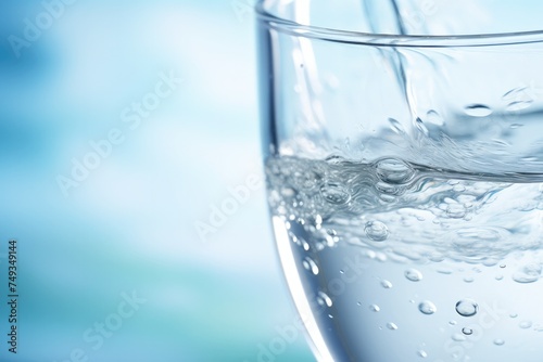 Close up view of splash of clear drinking water in a cup.  Generative Ai. © annamaria