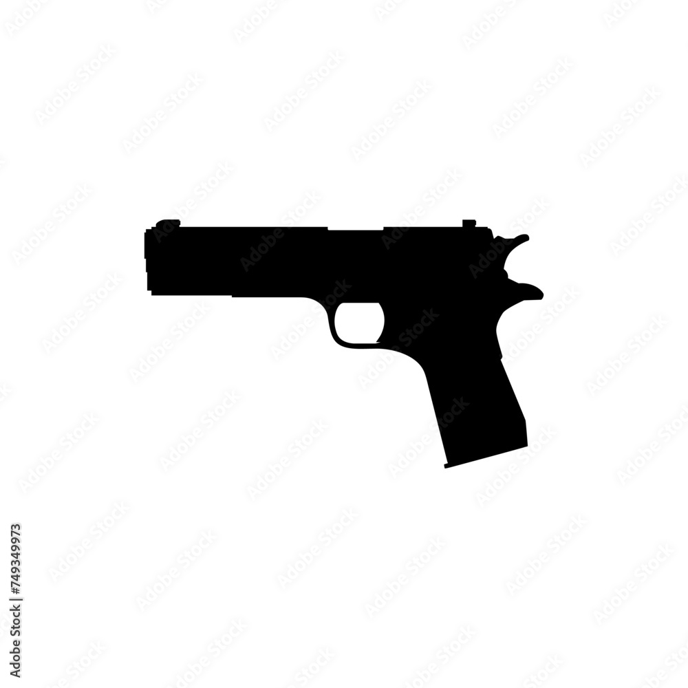 Silhouette of Hand Gun also known as Pistol, Flat Style, can use for Art Illustration, Logo Gram, Pictogram, Website or Graphic Design Element. Vector Illustration