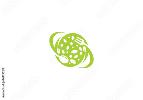 fork spoon and planet logo design. icon symbol for health restaurant food