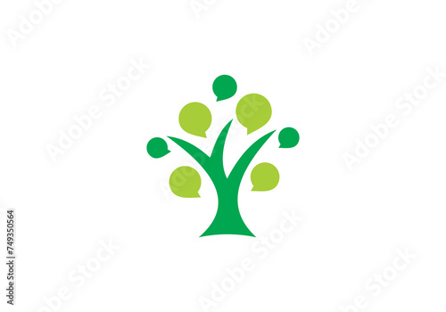 chat bubble with tree logo. media conversation, information symbol icon design