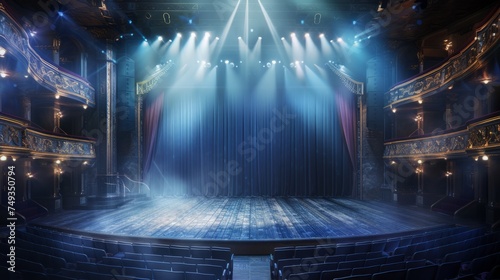 Empty theater stage beautifully illuminated with copyspace