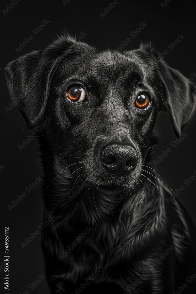 Black dog on dark background with bright color eyes Black dog on dark background with bright color eyes