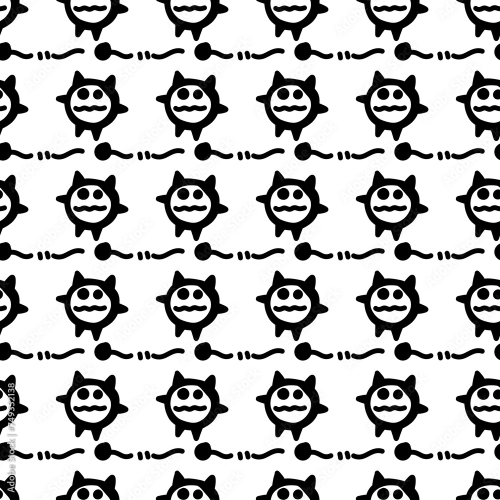 seamless pattern of cute black monster on a white background. illustration.