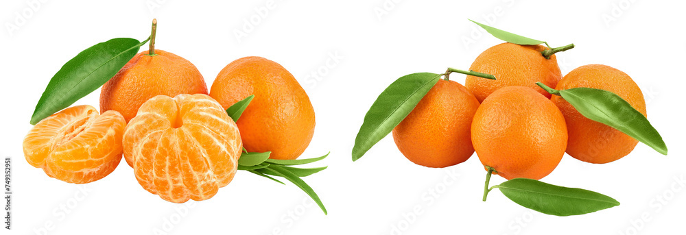 Tangerine or clementine with green leaf isolated on white background with full depth of field. Tangerine or clementine with green leaf isolated on white background with full depth of field.