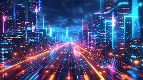 futuristic cyberpunk city at night, neon lights