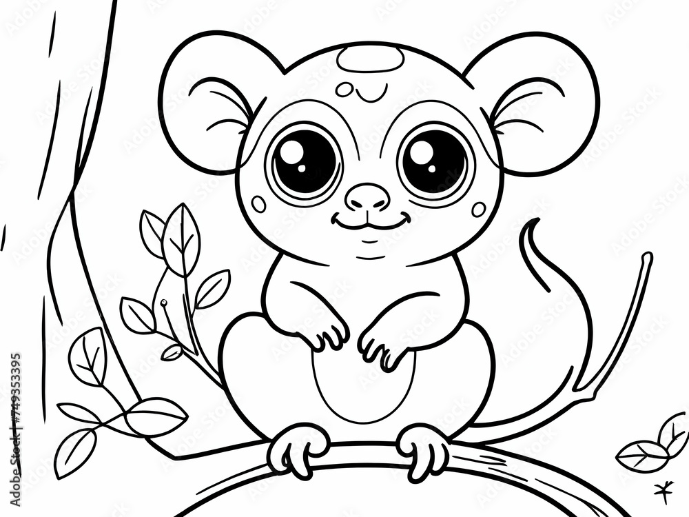 Tarsier or Tarsius Pumilus Tales. Primate Cartoon Characters for Coloring and Illustration. Tarsier or Tarsius Pumilus Tales. Primate Cartoon Characters for Coloring and Illustration.