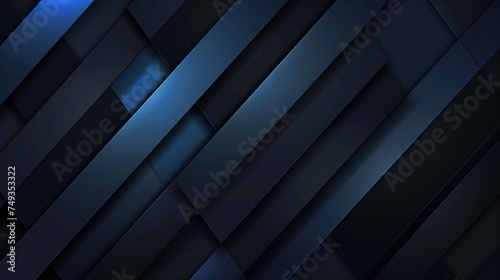 Modern black blue abstract background. Minimal. Color gradient. Dark. Web banner. Geometric shape. 3d effect. Lines stripes triangles. Design. Futuristic. Cut paper or metal effect. Luxury. Premium © André Troiano