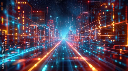 Cyberpunk streets illustration  futuristic city  dystoptic artwork at night