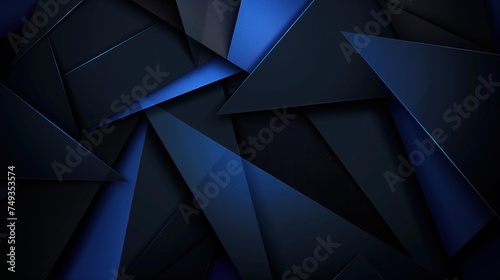 Modern black blue abstract background. Minimal. Color gradient. Dark. Web banner. Geometric shape. 3d effect. Lines stripes triangles. Design. Futuristic. Cut paper or metal effect. Luxury. Premium