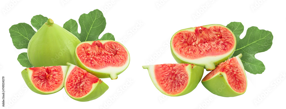 Ripe green fig fruit isolated on white background with full depth of field