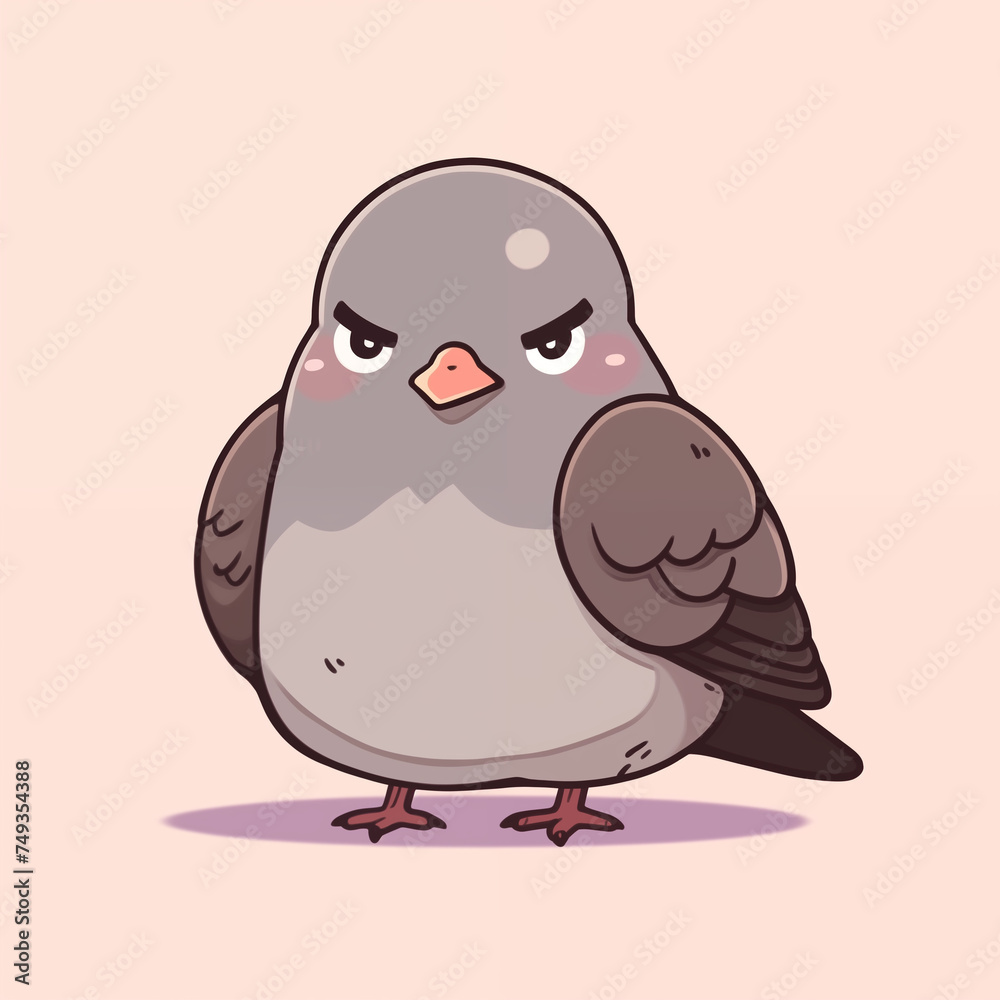 Obraz premium cute cartoon pigeon on white background