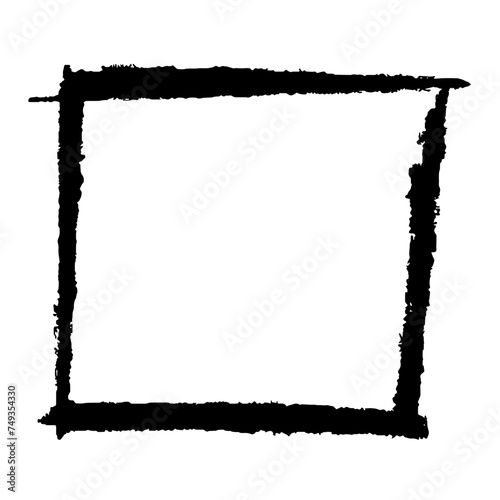 Black grunge square isolated on transparent or white background. Rough empty frame. Vector Illustration.