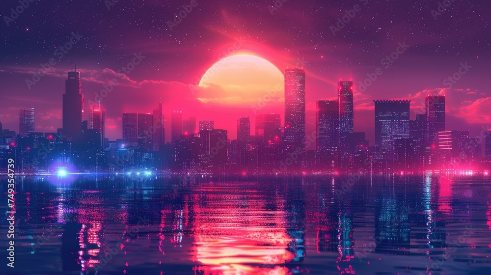 Spectacular nighttime in cyberpunk city of the futuristic fantasy Spectacular nighttime in cyberpunk city of the futuristic fantasy