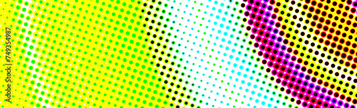 Abstract halftone background colorful pop art wide panoramic. Web banner design 