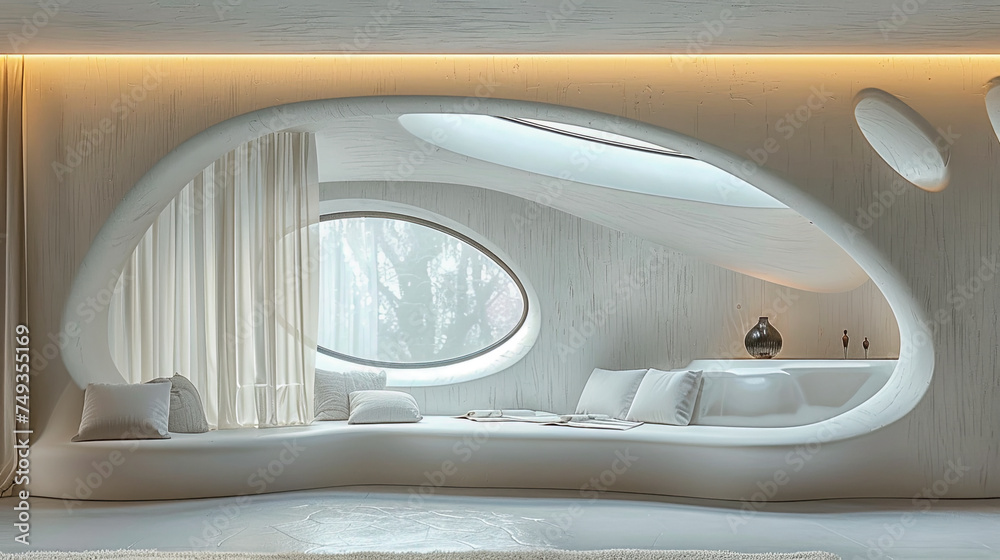 White luxury interior. Futuristic interior concept.