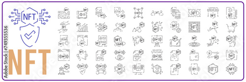 NFT line icons set. Editable Stroke. Vector token symbol digital crypto coin sign