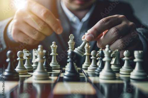 Business strategy planning concept to organize a business, playing chess as a way to develop a strategy mindset