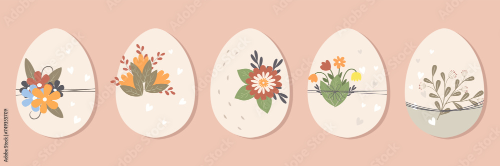 Happy Easter. Set of Easter eggs with different textures on a white background. Spring holiday. Vector Illustration. Happy easter eggs Happy Easter. Set of Easter eggs with different textures on a white background. Spring holiday. Vector Illustration. Happy easter eggs