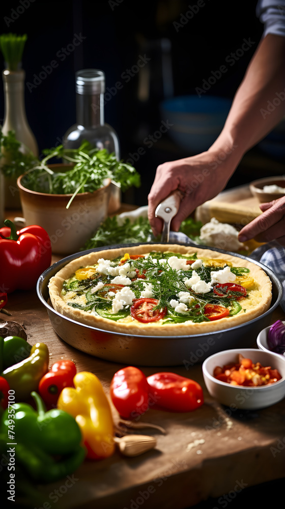 Culinary Adventure: Witness the Exciting Craft Process of Baking a Homemade Quiche with Fresh, Vibrant Ingredients