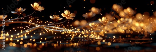 Cherry Blossom Sakura Flowers Abstract, with lights, light black and yellow, Background HD, Illustrations