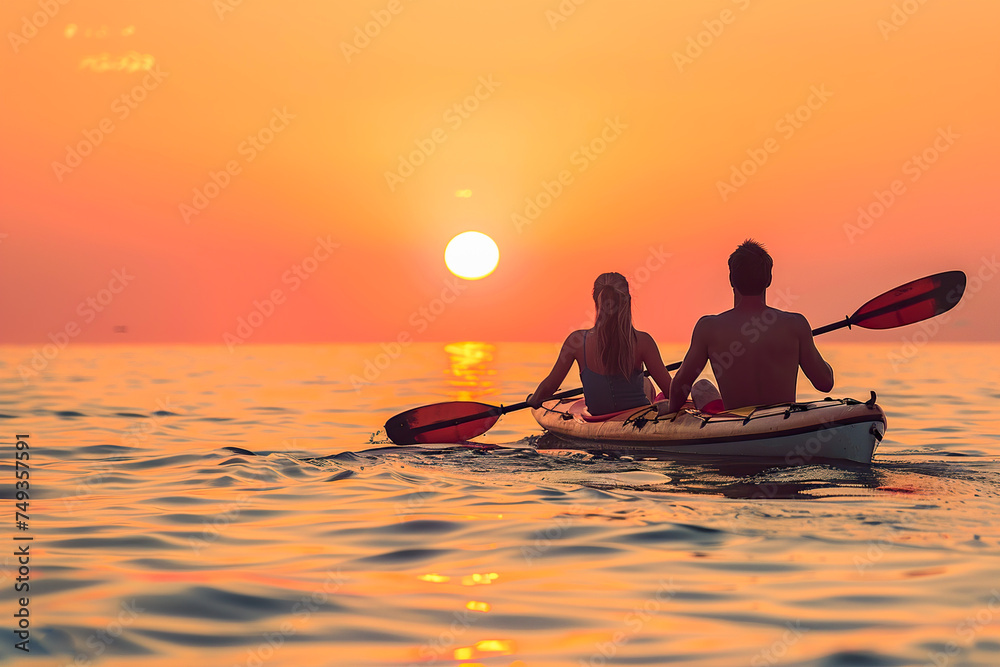 A Couple's Sunrise Kayak Journey. Generative AI