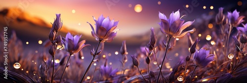 Close Blooming Lavender Flowers Background, with lights, light black and yellow, Background HD, Illustrations