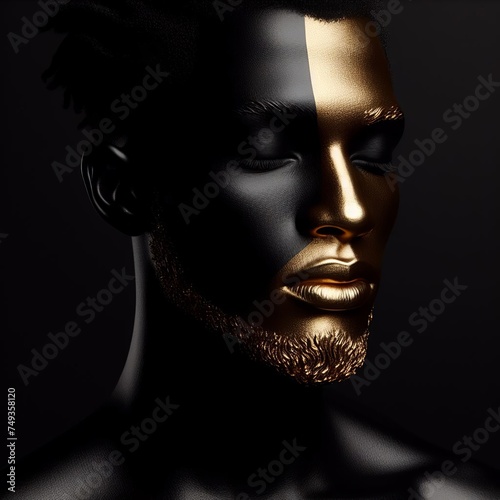 Black man with golden skin and beard