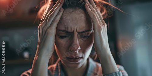Woman with a severe headache or migraine.
