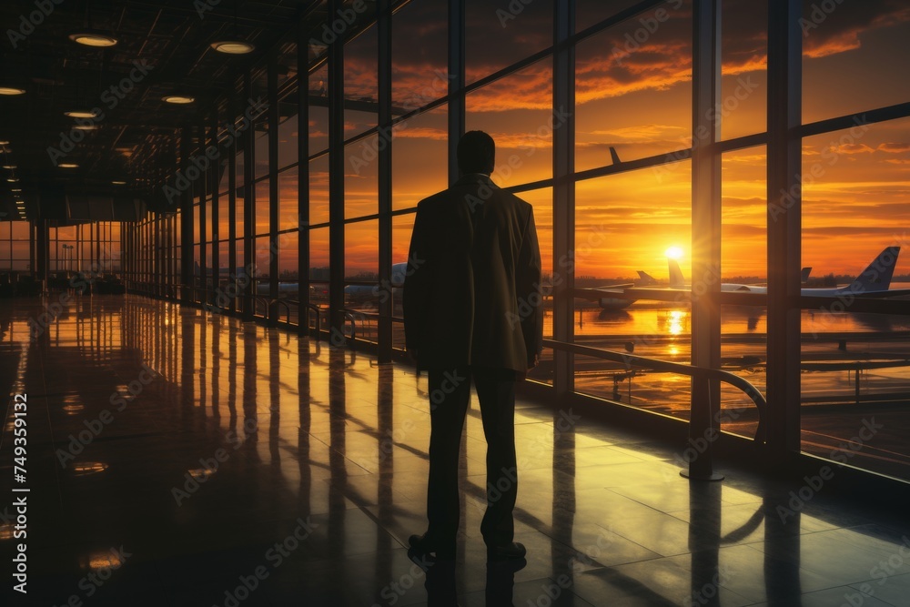 Rear view of an unrecognizable man in a suit businessman with a suitcase at the airport, close-up . Travel, business trip concept with copy space Rear view of an unrecognizable man in a suit businessman with a suitcase at the airport, close-up . Travel, business trip concept with copy space