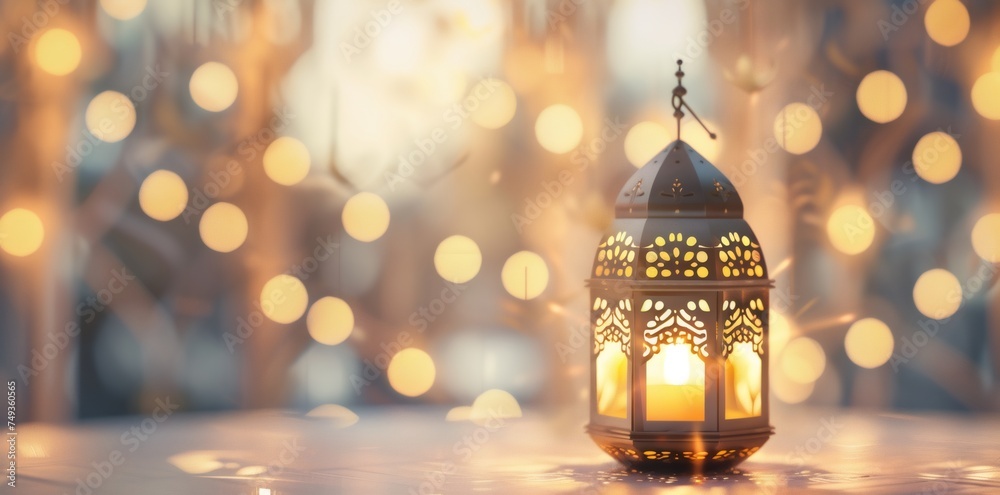 Ramadan Eid background with star crescent moon lights, moon decorative elements and lanterns. Ramadan Eid background with star crescent moon lights, moon decorative elements and lanterns.