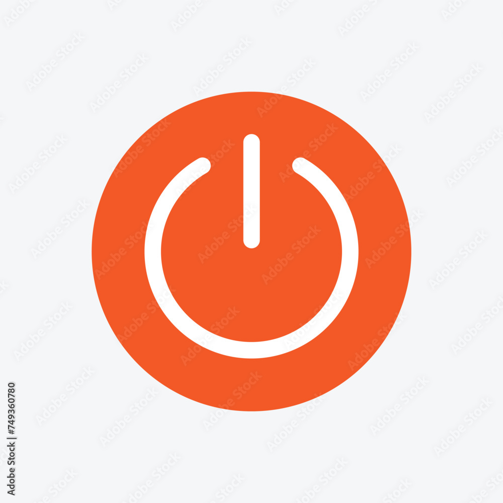 Power button icon. Simple round shape. Flat red on off switch symbol. Start sign silhouette. Vector illustration image. Isolated on grey background. Vector illustration. Eps file 28. Power button icon. Simple round shape. Flat red on off switch symbol. Start sign silhouette. Vector illustration image. Isolated on grey background. Vector illustration. Eps file 28.