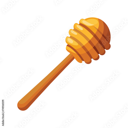 Wooden Honey Dipper Illustration on White Background