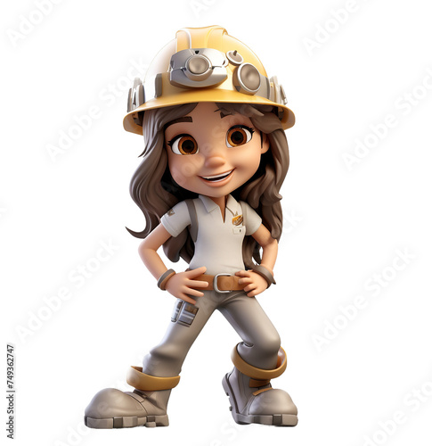 3d illustration of construction manager, construction worker on construction site, child playing baseball