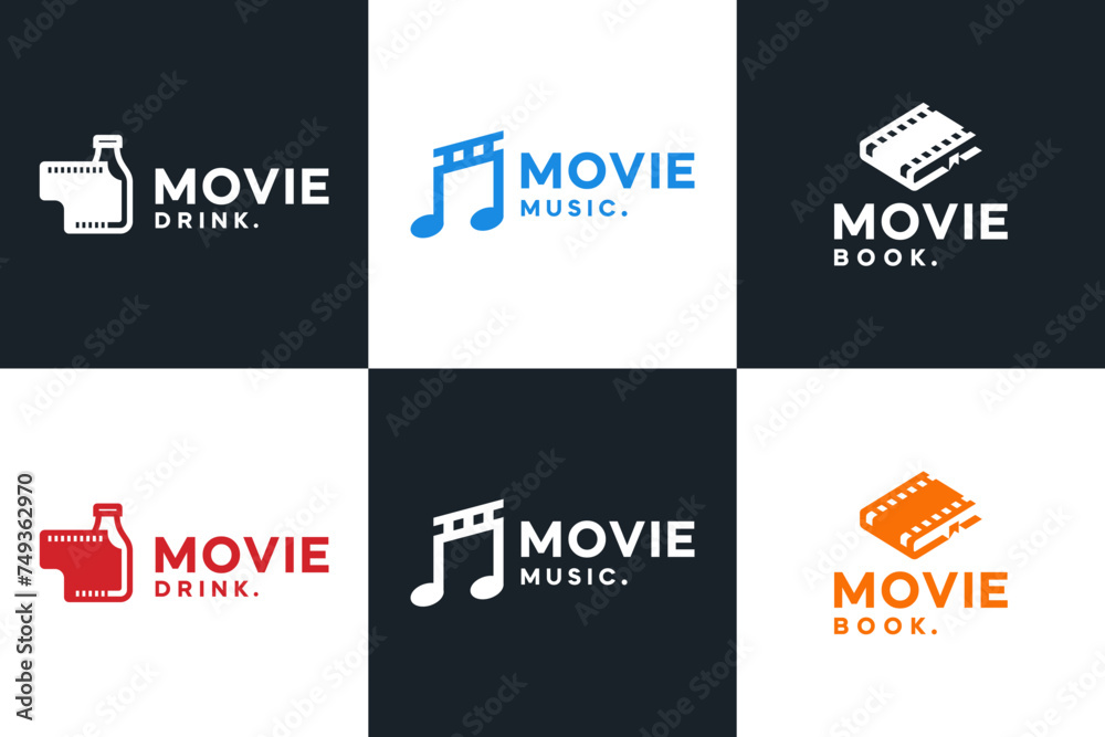 Fototapeta premium set of movie combination , drink , music, book , logo design template.
