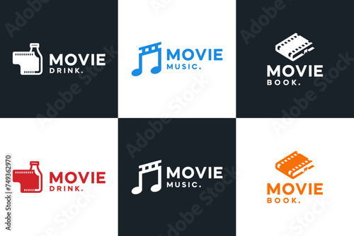 set of movie combination , drink , music, book , logo design template.