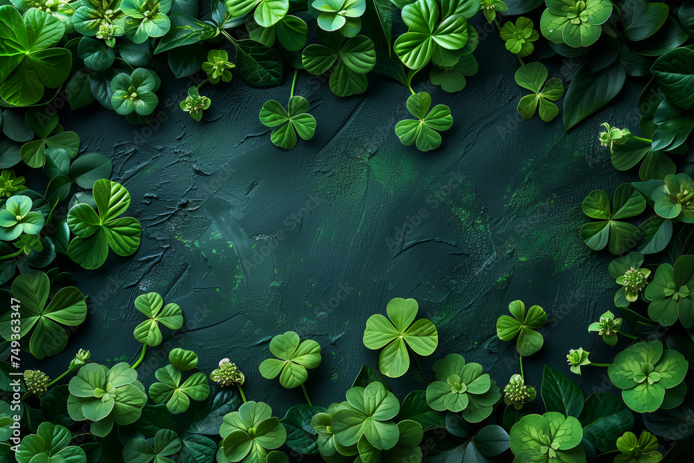 A cluster of green plants surrounded by vibrant leaves in a natural setting, symbolizing the essence of a Happy St. Patrick's Day celebration, copy space A cluster of green plants surrounded by vibrant leaves in a natural setting, symbolizing the essence of a Happy St. Patrick's Day celebration, copy space