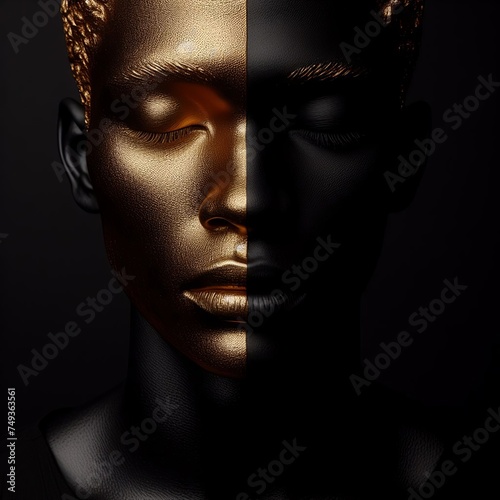 Man with gold skin on a black background