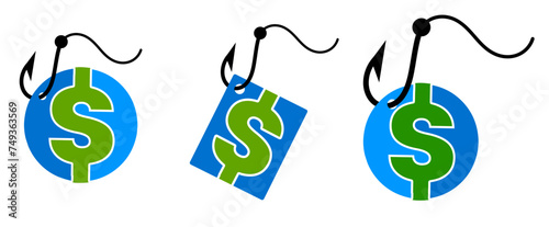 Money. Fishing money Vector. Payment system. Coins and Dollar cent Sign isolated on white background. Flat design style. Business concept.