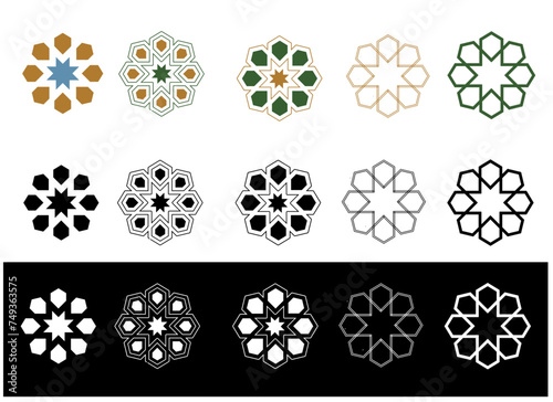 Islamic ornament vector , persian motiff . islamic round pattern elements . Geometric logo template set. Circular ornamental arabic symbols .