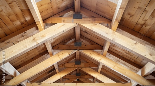 Interior view of wooden roof structure