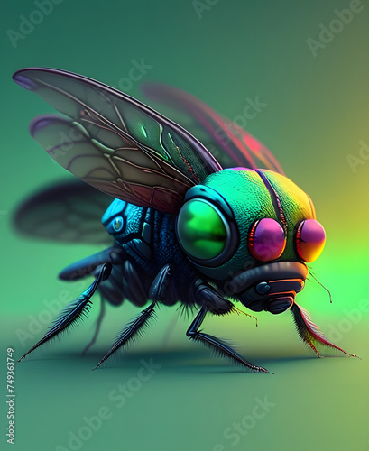 Cute Fog Mutant Fly Epic Color Theme, flying creature, illustration withy green background, highly detailed, retro futuristic, AI generative.