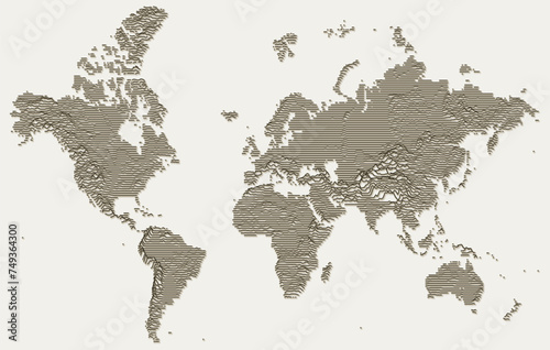 Map of the world with lines on gray background. Vector illustration.