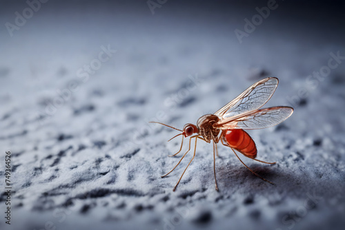A selectively focused image of a mosquito on a texture surface like cloth or paper with a minimalist image style with copy space.