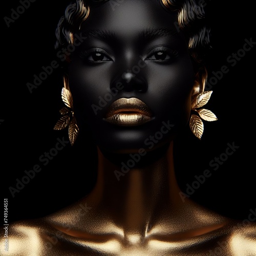 Black woman face with golden jewelry on her face